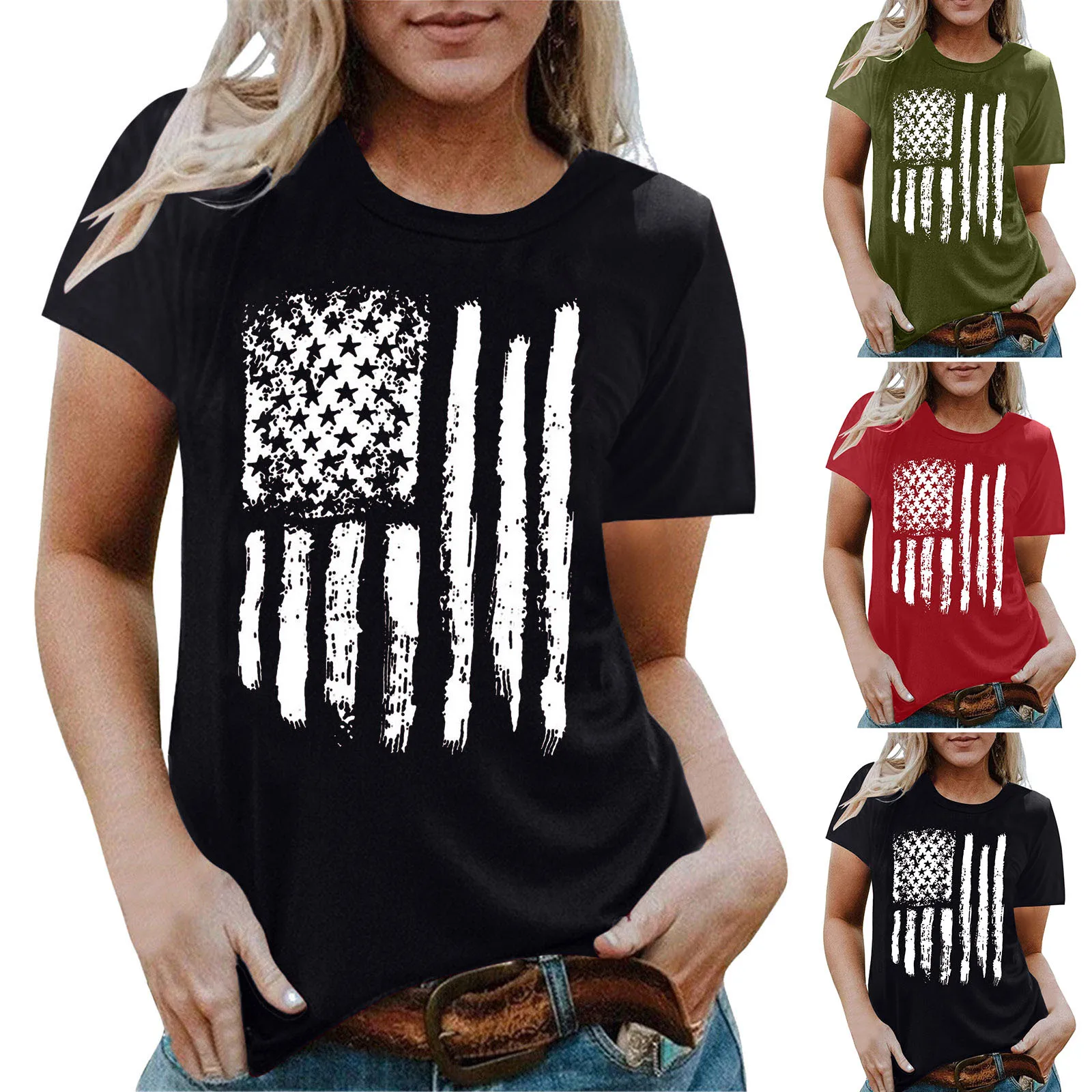 

Europe and the United States independence Day printed short-sleeved blouse female summer wear bottom shirt graphic t shirts