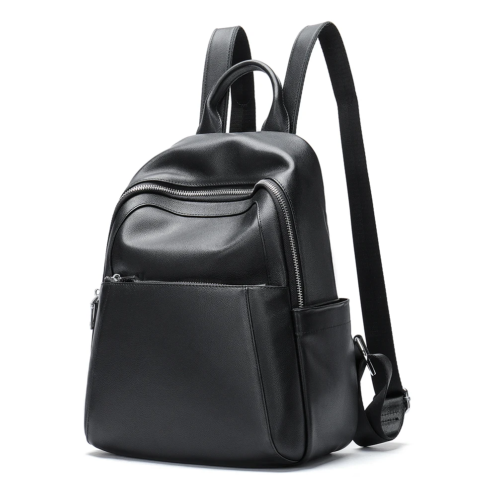 Black Vintage Leather Backpack Women Shopping Schoolbags Zipper Travel Shoulder Bags Student Girls