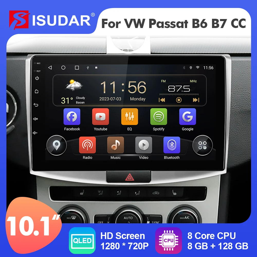 Автомобильный радиоплеер Isudar Android 12 для VW/Volkswagen/Passat B7 CC B6 T72, автомобильный мультимедийный плеер с GPS, 8-ядерным процессором, камерой Carplay, DVR No 2Din