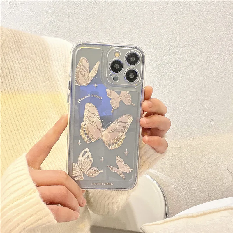 Ins Style Transparent Literary Butterfly Mobile Phone Case Iphone14 13 12 11 X/xs Pro Promax Anti-drop Lens Film Protective Case
