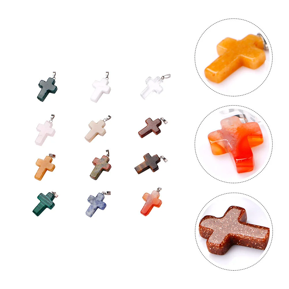 Natural Stone Pendant Crystals Decor Creative DIY Necklace Accessories Decorations Delicate Choker Cross-shaped Picture Jewelry