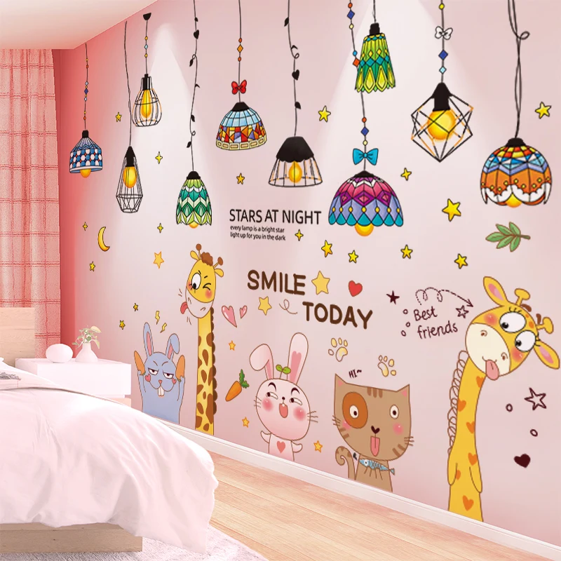 

[shijuekongjian] Animals Wall Stickers DIY Chandelier Lights Wall Decals for Kids Rooms Baby Bedroom Nursery Home Decoration