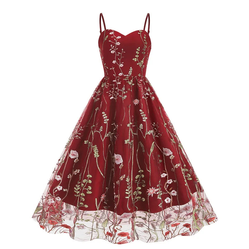 WLS- 8132 # Бенгальское платье на бретельках с вышивкой Сетчатое Сращивание