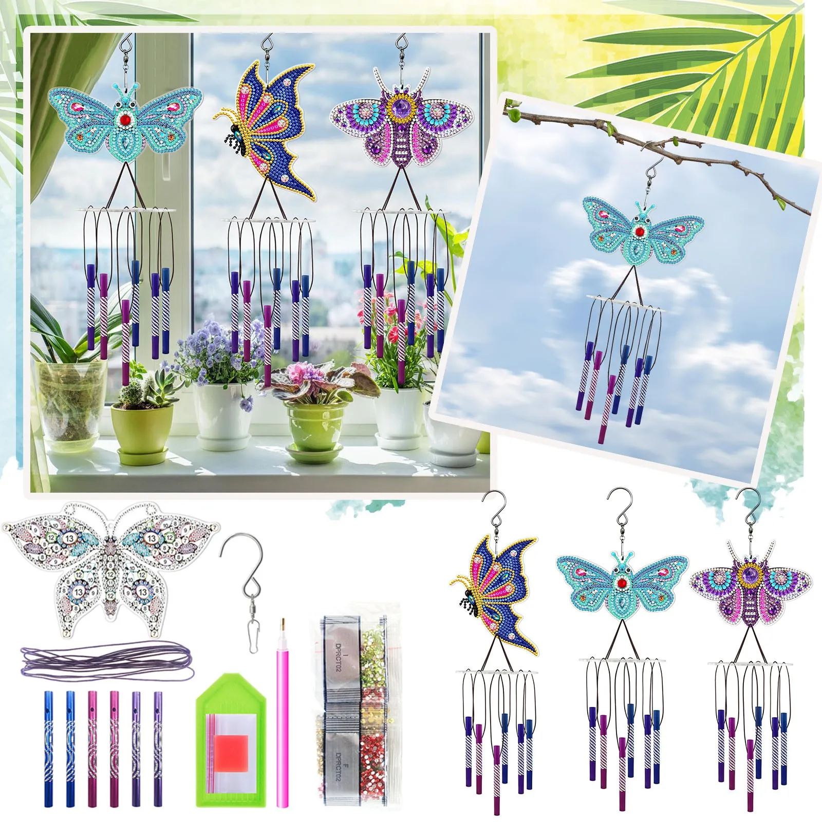 

Diamond Painting DIY Wind Chime Pendant 5D Wind Chime Doorframe Decoration Double Memorial Gifts for Loss of Son Personalized