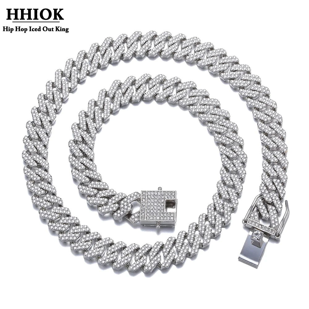 

Hip Hop Men Iced Out Chain Prong Rhombus Cuban Link Necklace 14/20MM Width Gold Silver Color Thick Cuban Chain Necklace Jewelry