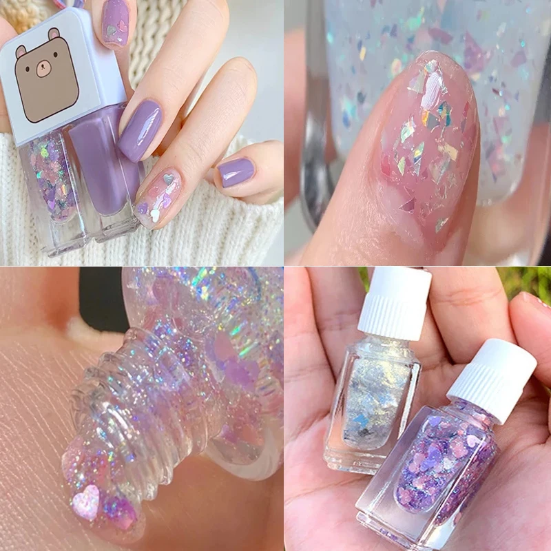 

Water-based Nail Polish Set Two Bottles No-bake Set Bright Scrub Can Tear Gemini Women Girl Cute Nail Polish Manicure Tools 4ML