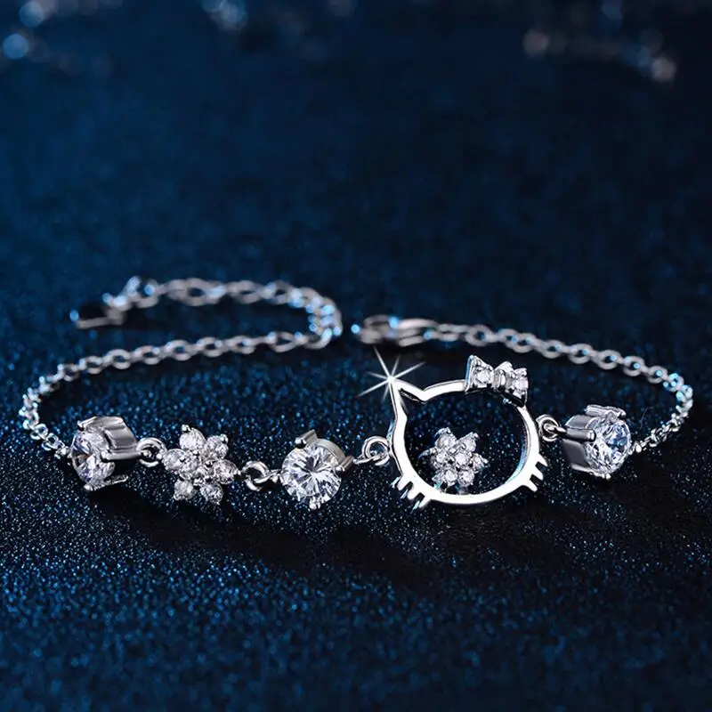 

Sanrio Hello Kitty Girl Bracelet Ornaments With Chain Alloy Silver Pendant Fashion Cute Trendy Girl Jewelry Accessories Gifts