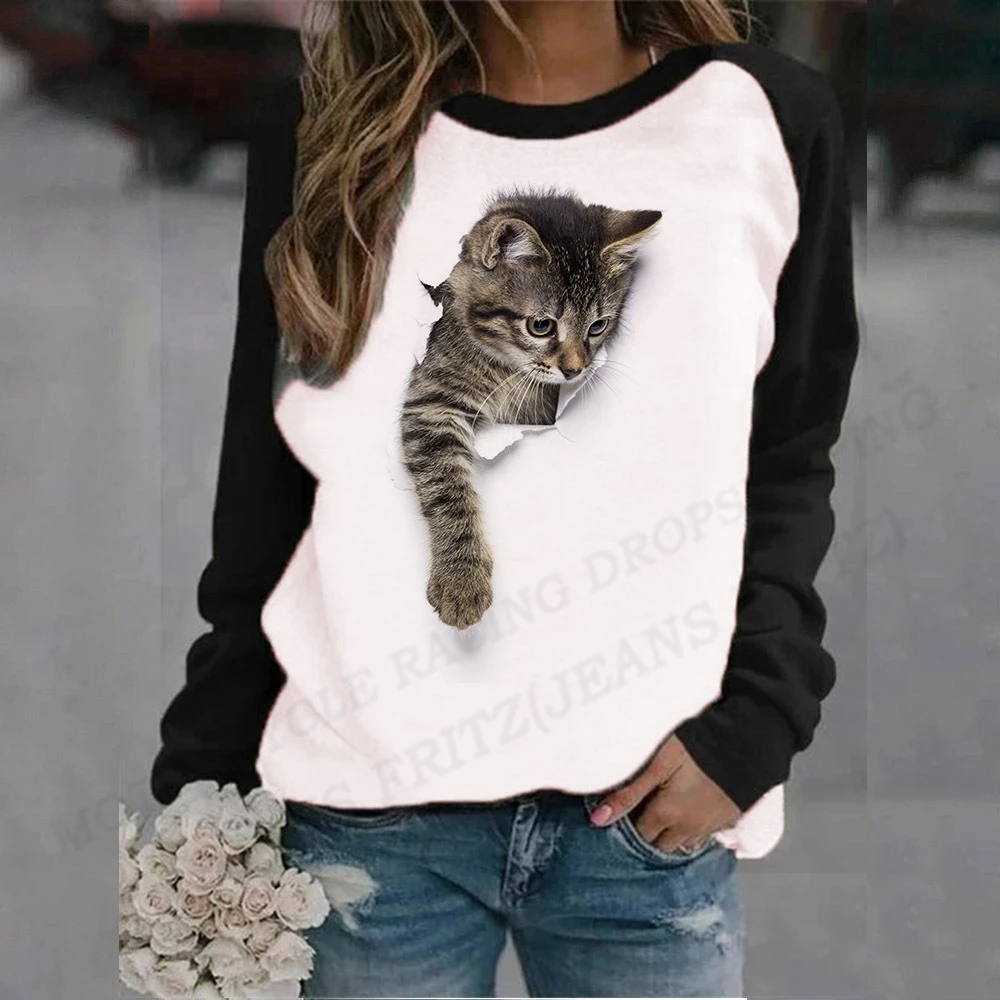 

Женская толстовка с капюшоном и принтом, с круглым вырезом