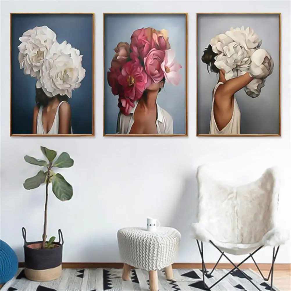 

No Odor Bright Color Flowers Feathers Woman Pattern Art Painting for Bedroom