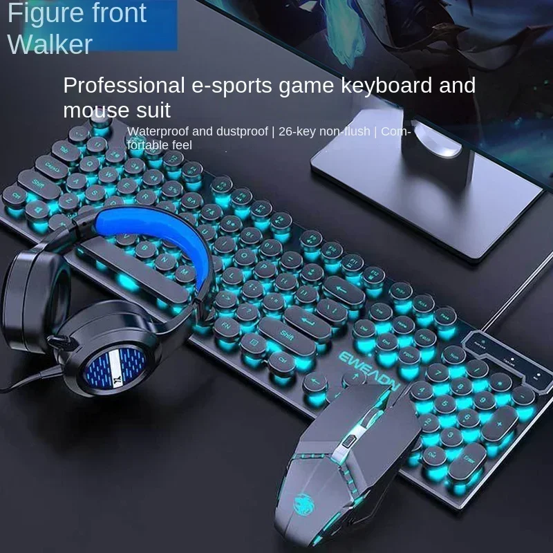 

Esports gamingcomputer keyboard manipulative feel punk keyboard mouse set vintage round keys wired desktop computer laptopoffice