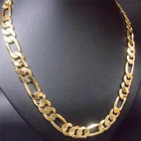 pop mens solid yellow gold filled necklace 10mm wide chain 24 figaro chain