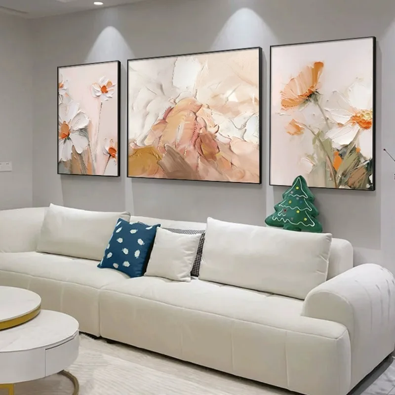 Абстрактный холст чистая ручная роспись маслом цветочный триптих