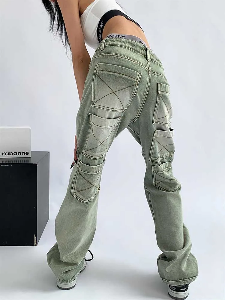 Women's Baggy Jeans Fashion Design Streetwear High Waist Cargo Pants for Women Autumn Vintage Cyber Y2K Clothes Female Clothing