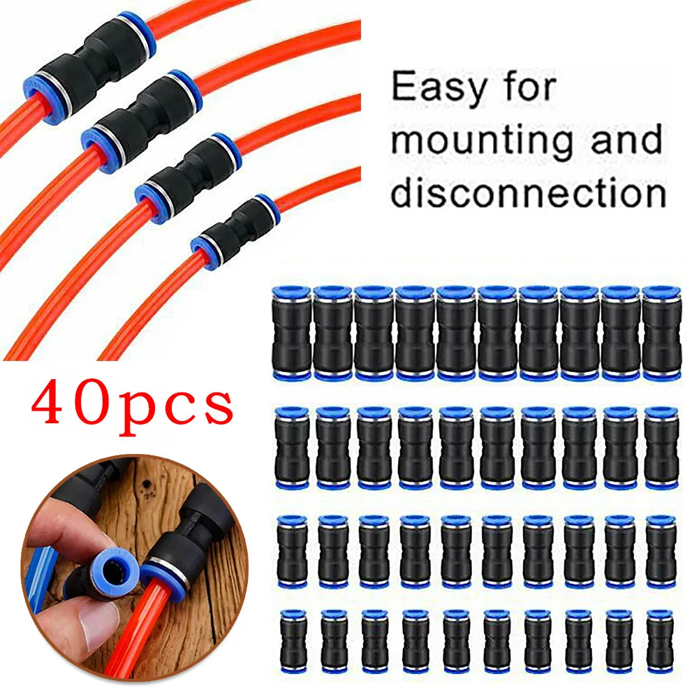 

40 Pieces Straight Push Connectors Pneumatic Connectors Air Line Fittings 5/32" 1/4" 5/16" 3/8" Air Pipe Fittings 0 To 60°C
