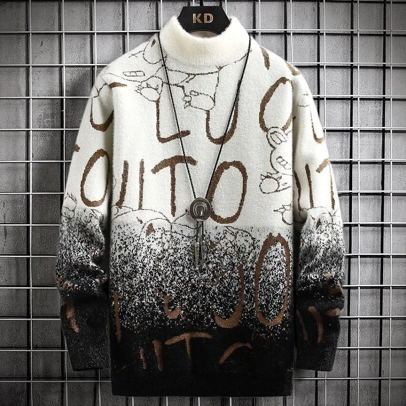

Personalized Fashion Letter Sweater 2023 New Winter Thick Warm s Christmas Sweaters Turtleneck Mink Cashmere Pullover Men