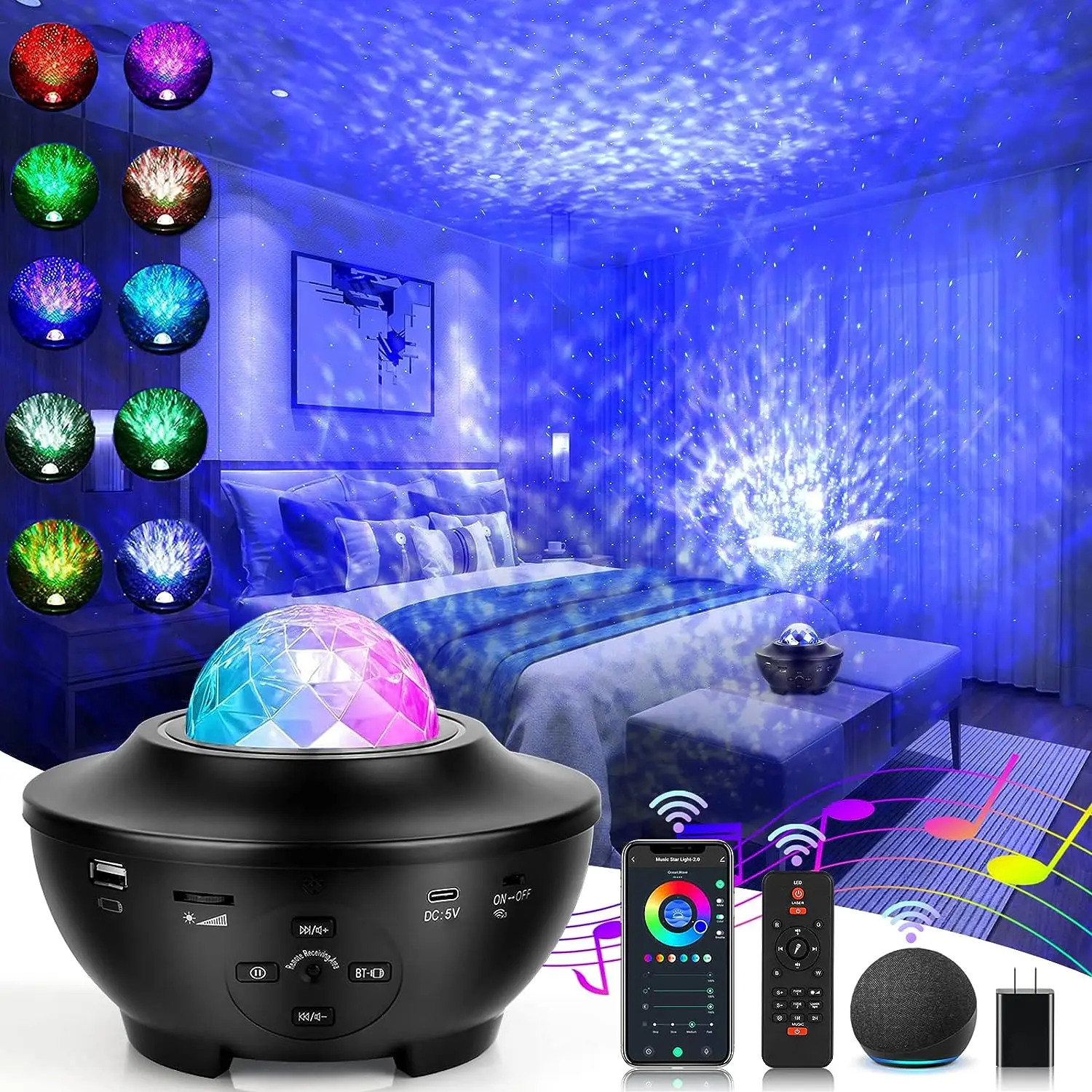 

Colorful Starry Sky Projector Nightlight Child Bluetooth-compatible Music Player Star Night Light Romantic Projection Lamp Gifts