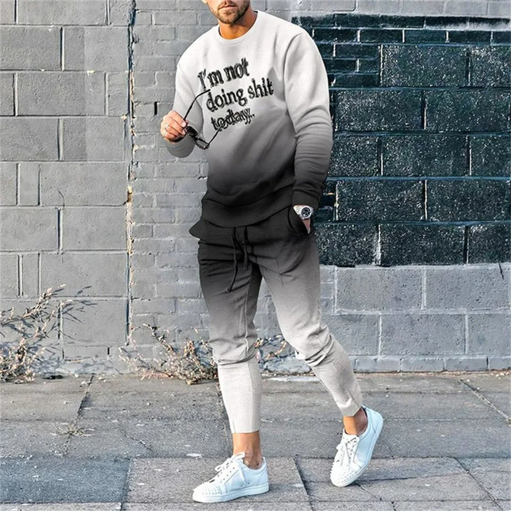 

Men Outfit Long-sleeve+long pants 2piece Set Male Fashion 3D Letter Print Streetwear Trend Clothes Tracksuits T-shirts Joggers