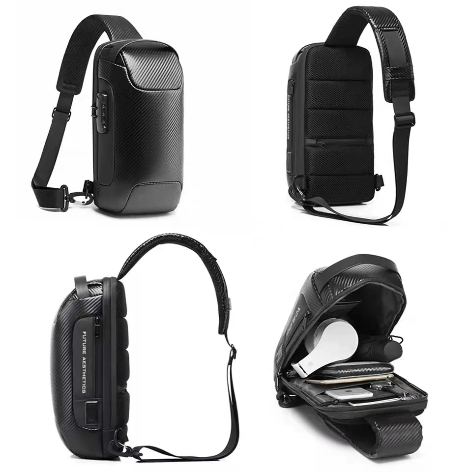 2022 New Upgrade Men's Waterproof Multifunctional Carbon Fiber Messenger Bag USB Shoulder Bag Motorcycle Sports Bag