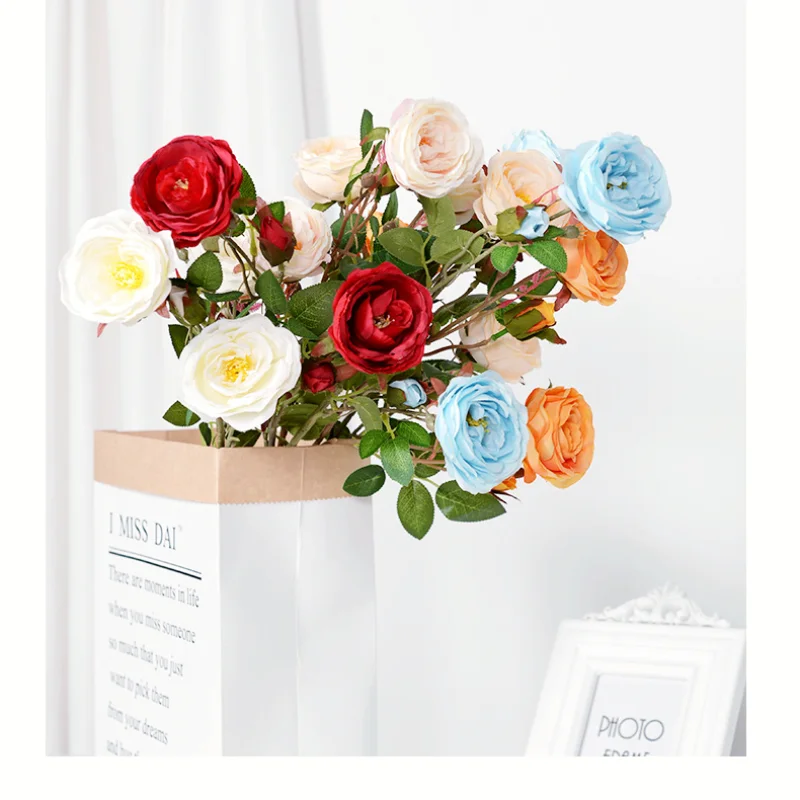 

Artificial Flower Single Branch70cm 6 Head Happy Roses Wedding Party Background Decorate Flower Arrangement Valentine's Day Gift