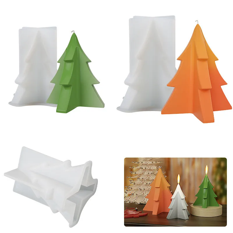 

Four Corners Three-dimensional Christmas Tree Resin Mold DIY Crystal Epoxy Resin Aromatherapy Candle Silicone Mold