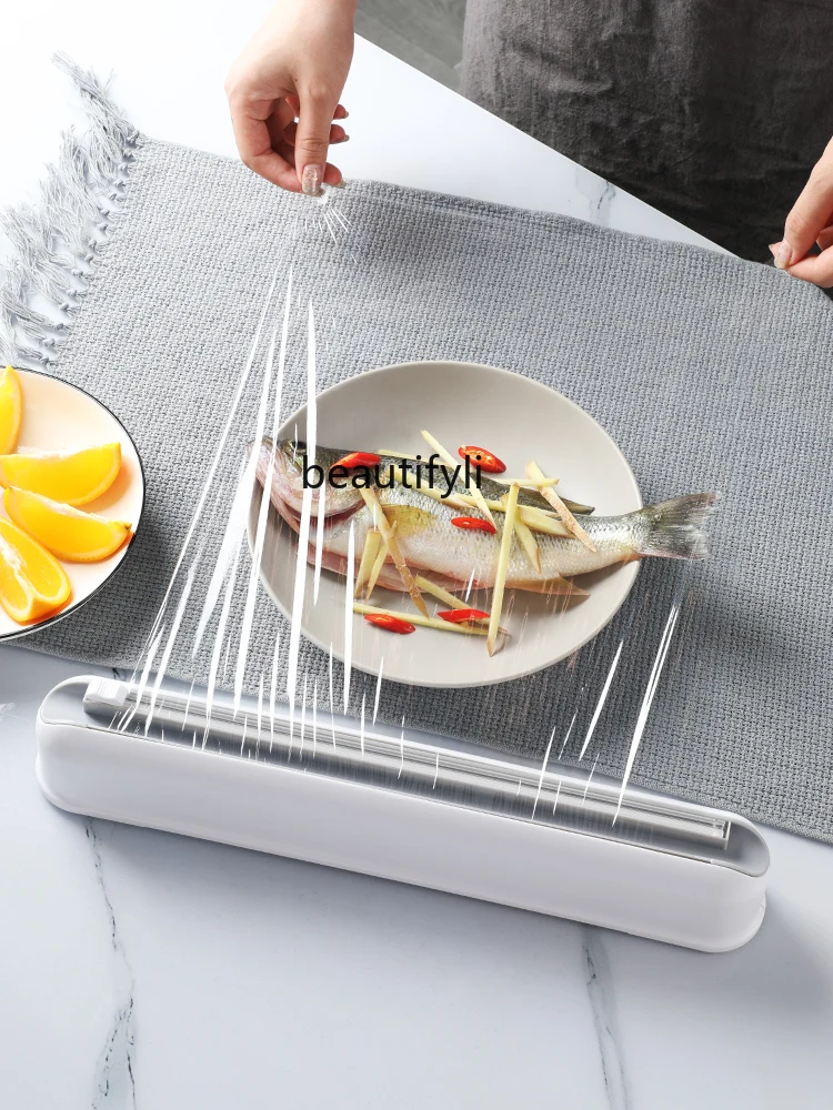

zqKitchen Plastic Wrap Cutter Household Plastic Wrap Cover Food Special Cutting Box Magnetic Suction