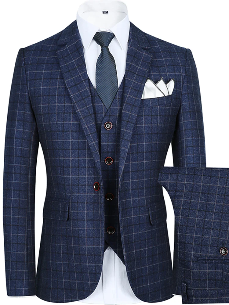 

Blazer Waistcoat Pants High-end Brand Classic Plaid Mens Formal Business Suit 3-piece And 2-piece Set Tuxedo Groom Suits Wedding