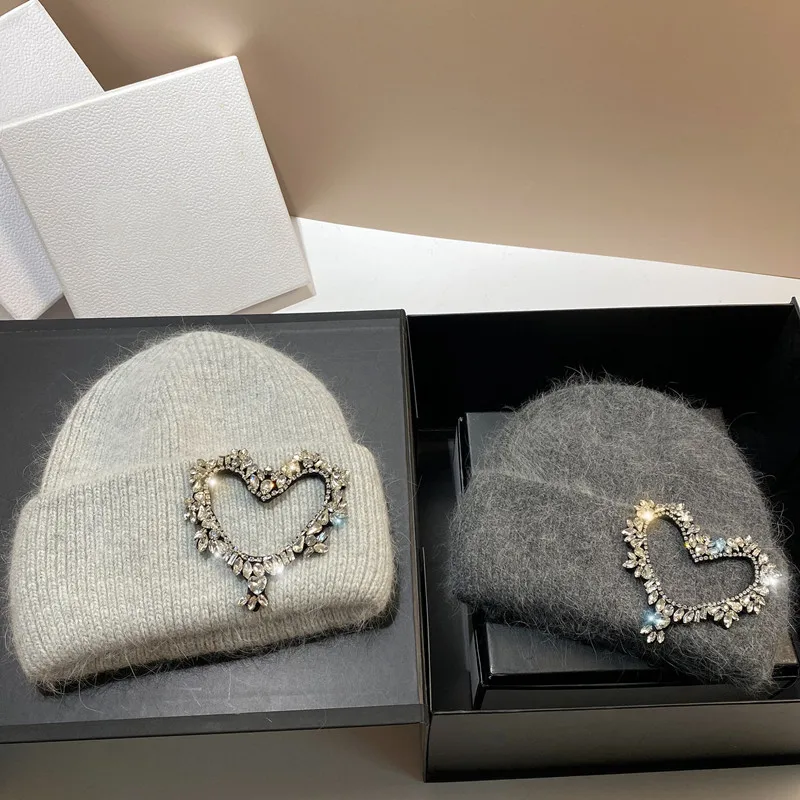 

Winter Warm Hat Without Brim Knitted Hat Rabbit Hair Warm Ear Protection Cold Hat Fashionable Women's Wool Hat MX0158