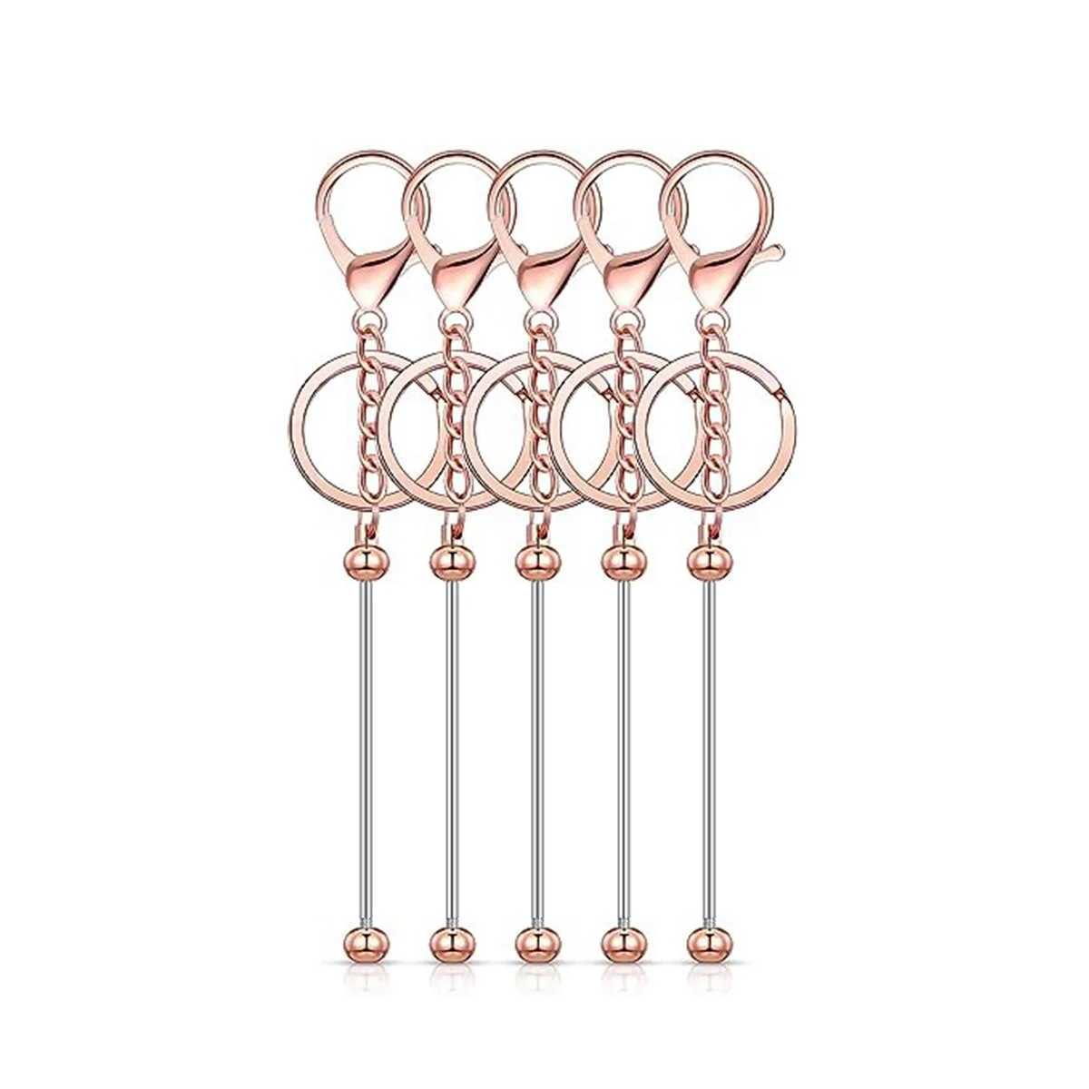 

6 Pcs Beadable Keychain Bars Blanks Bead Keychain Metal Beaded Keychain for DIY Pendant Crafts Jewelry Making,Rose Gold