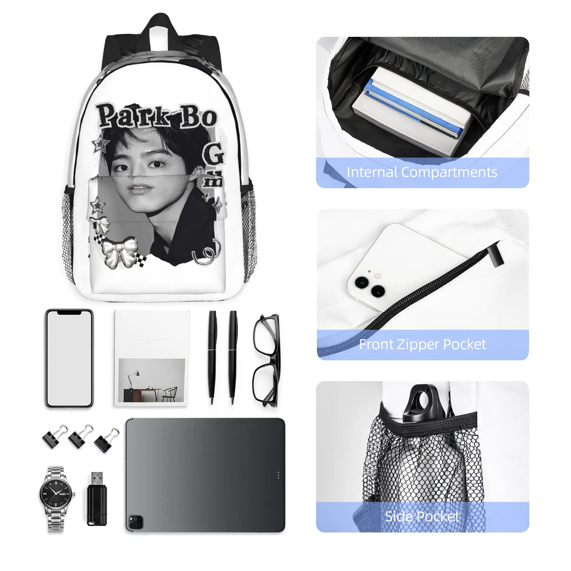 Фото Рюкзак Park Bo Gum Kpop, хит продаж, вместительный, для мальчиков и девочек, школьный ранец, сумка через плечо для мужчин и женщин №1