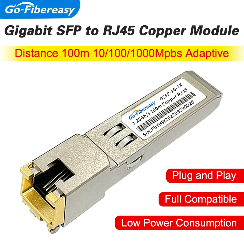 Mini GBIC SFP to RJ45 Copper 1G Transceiver Module 10/100/1000BASE-T SFP 100m For Ubiquit,Cisco,Mikrotik,TP-Link,Fiber Equipment