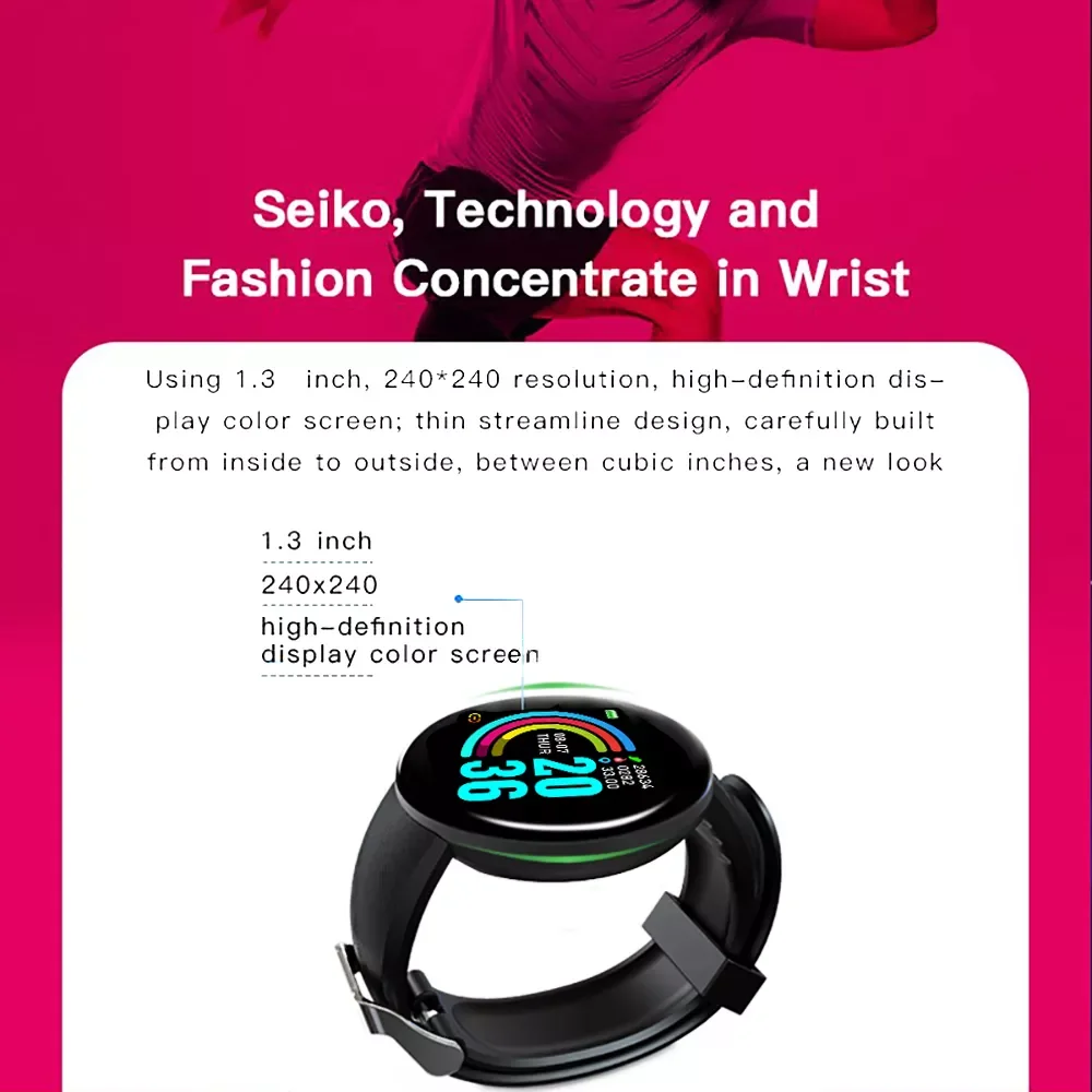 

Smart Watches Bluetooth Fitness Tracker Digital Watches Smartwatch Men Women Blood Pressure IOS Android Smart Bracelet D18 2022