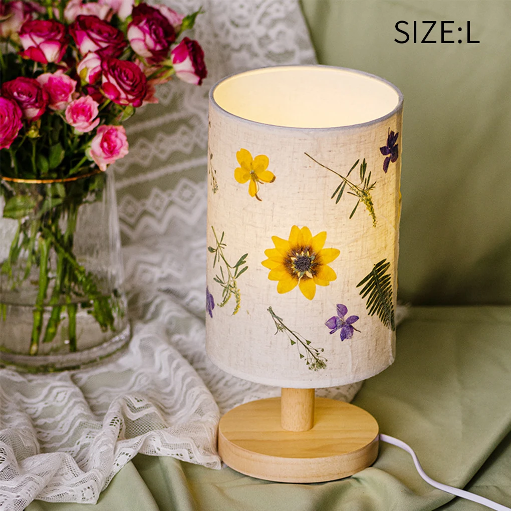 

Lamps Table Lamp Linen Fabric Lampshade Lighting with Solid Wooden Base Household Items for Bedroom Handmade Gifts
