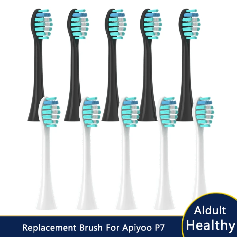 10pcs New Type Replacement for Apiyoo P7/Y8 Toothbrush Heads Electric Tooth DuPont Soft Brush White Tooth Nozzle Cleaning Head