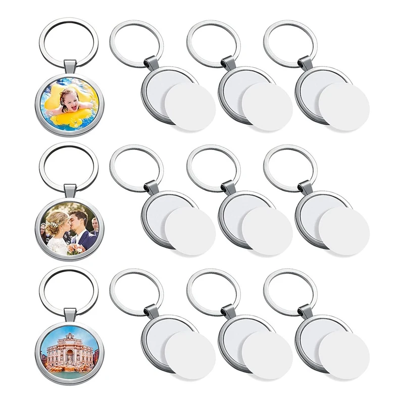 

45 Pcs Sublimation Blank Keychain Round Heat Transfer Keychain Metal Board Key Rings Thick Sublimation Photo Keychain