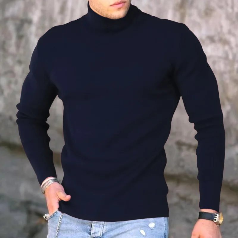 

Slim Solid Color Turtleneck Fashion Sweater Mens Autumn Long Sleeve Warm Knit Sweater Classic Solid Casual Bottoming Shirt 2023