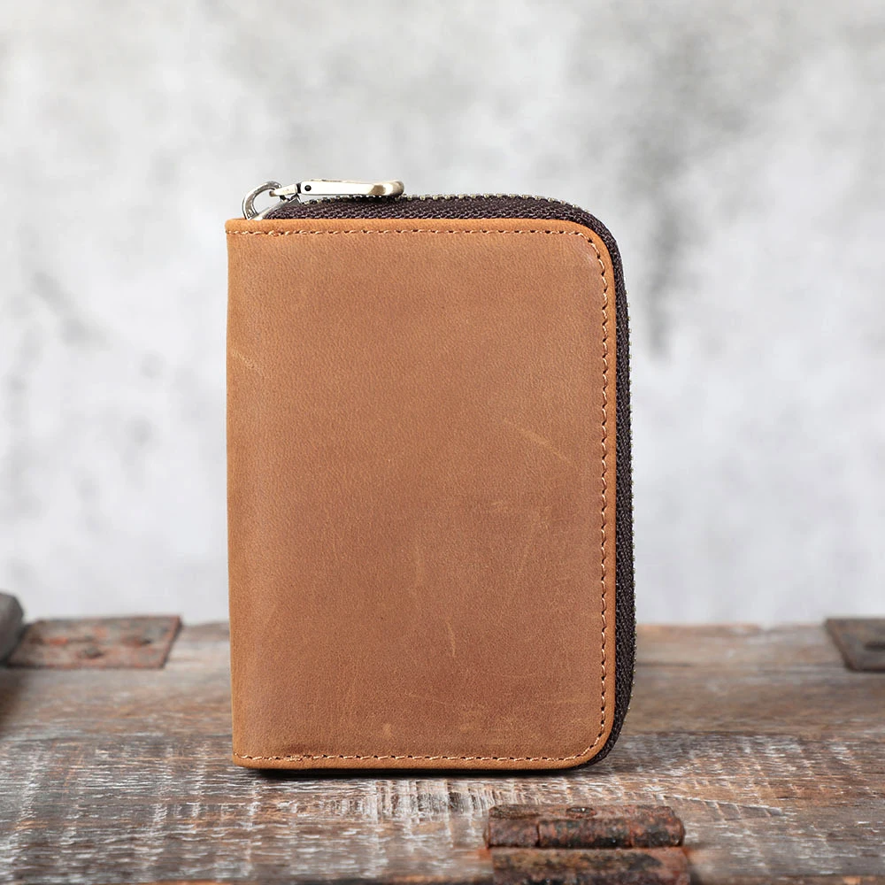 Retro VIP ID Bank Credit Card Holder Rfid Zipper Organ Wallet Slim Small Cards Cases Crazy Horse Genuine Leather Mens Card Bag