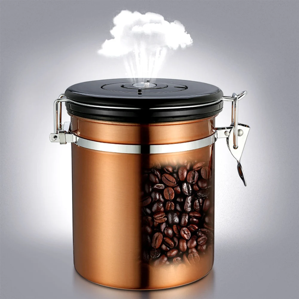 

Storage Jars 1.8L 304 Stainless Steel Sealed Tank with Exhaust Valve Storage Tank for Coffee Beans Milk Powder Tea Dried Fruit