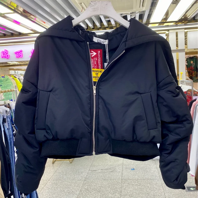 2022 Korean Version of The New Autumn and Winter Zipper Hooded Quilted Jacket Arm Pleated Fashion Casual Cotton Jacket Women