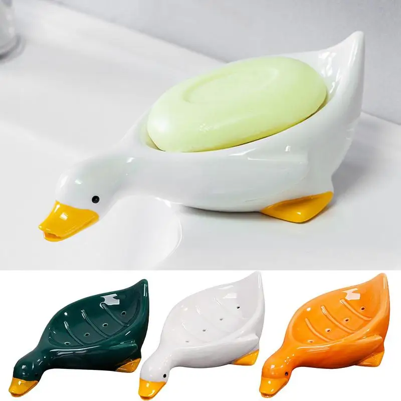 

Держатель для мыла в форме милой утки, самосливающийся держатель для мыла, креативный керамический держатель для мыла в ванную комнату