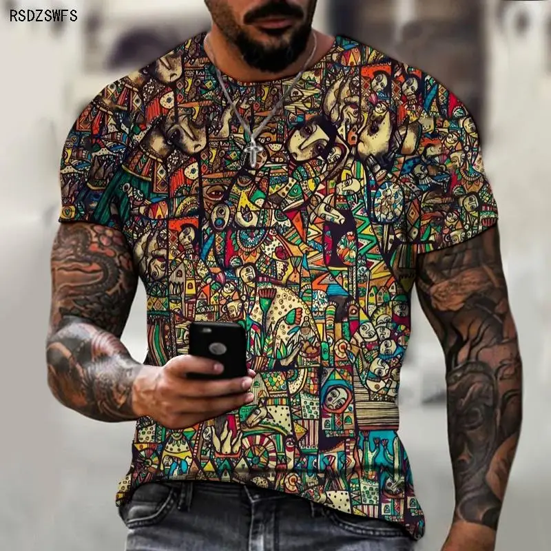 

Retro Art Hip Hop Stitching Funny 3D T-shirt New Casual Fashion Men's Clothing 3D Printing Street Harajuku Extra Large