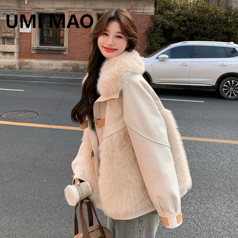 UMI MAO Зимняя куртка Femme с теплым и уютным меховым лоскутным тканью 90 на белом