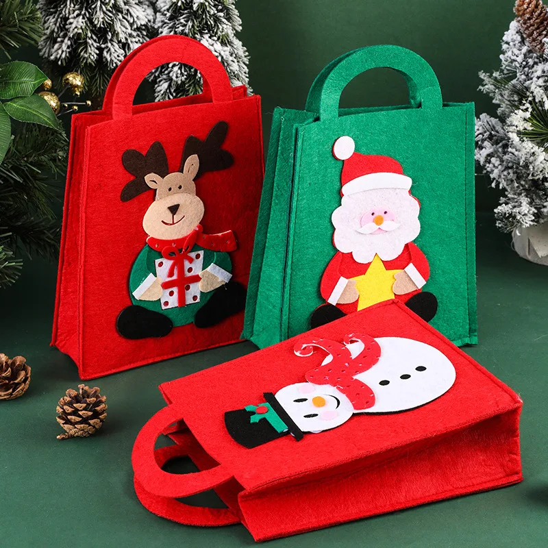 Рождественский фетровый подарочный пакет с ручкой сумка для конфет хранения