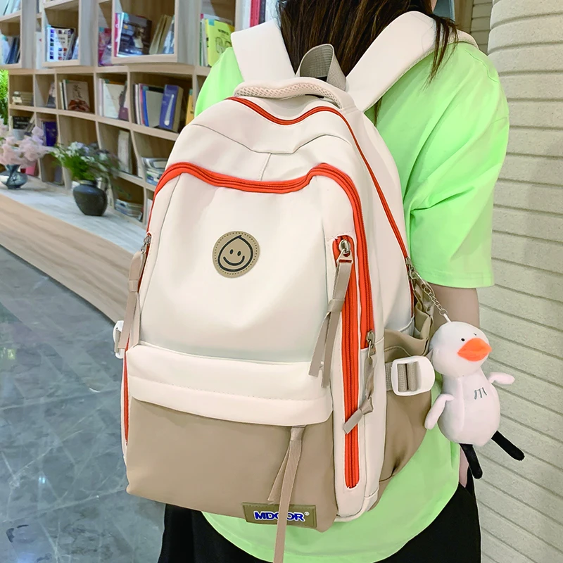 

2023 New Women's Backpack Teenagers Girls Solid Color Nylon School Bag Female Large Capacity Rucksack High Quality Lady Mochila