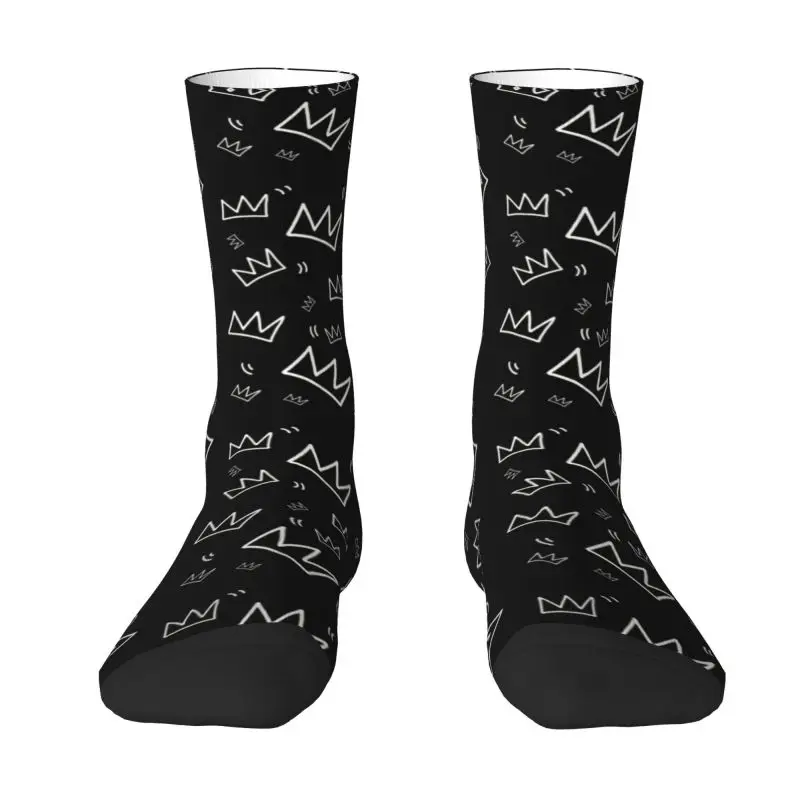 Street Pop Art Crowns Men Women Crew Socks Unisex Kawaii 3D Printing Expressionism Basquiats Graffiti Dress Socks