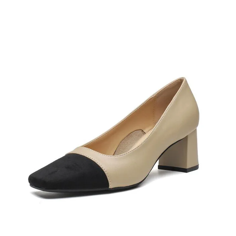 

Туфли-лодочки женские на толстом высоком каблуке 5 см, роскошные дизайнерские, разные цвета, цвет черный, бежевый, абрикосовый, цвет 40