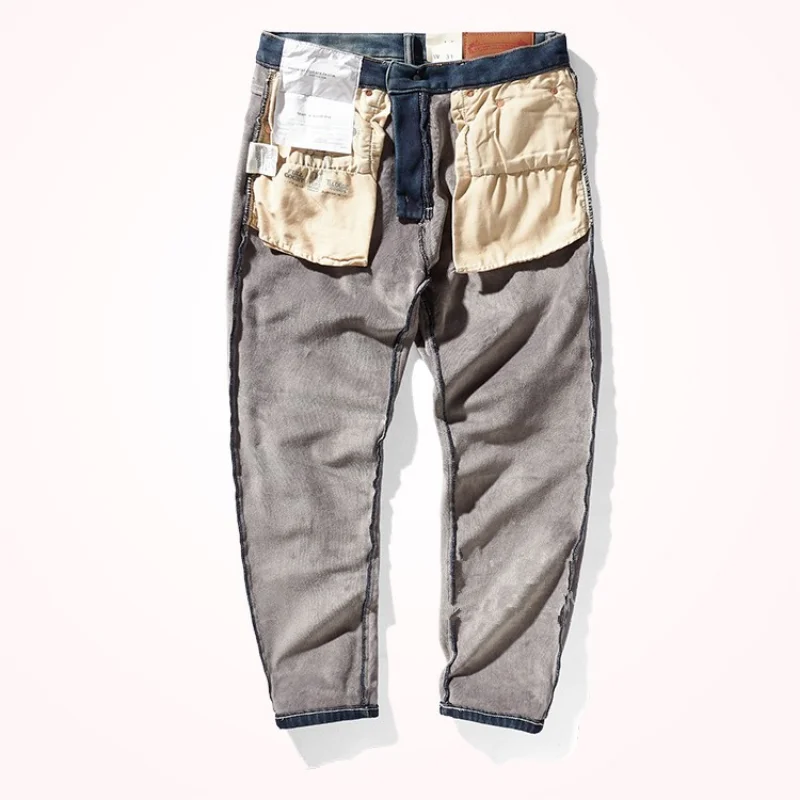 Plush jeans men's winter thickened warm denim pants comfortable elastic worn tapered small straight pants men's