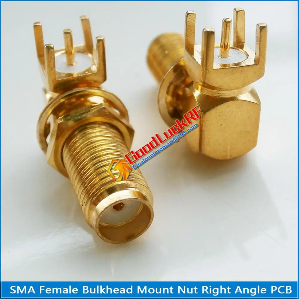 

10X Pcs High-quality SMA Female Jack O-ring Bulkhead Panel Mount Nut 90 Degree Right Angle Solder Square PCB Plug Brass GOLD