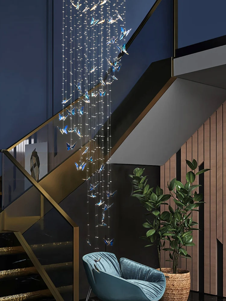 

Хрустальная лестница в форме бабочки, современная хрустальная длинная Подвесная лампа для гостиной, роскошный светодиодный домашний больш...