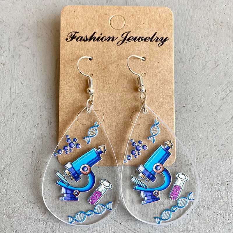 Оптовая продажа 2022 горячая Распродажа акриловые серьги микроскоп печать на День