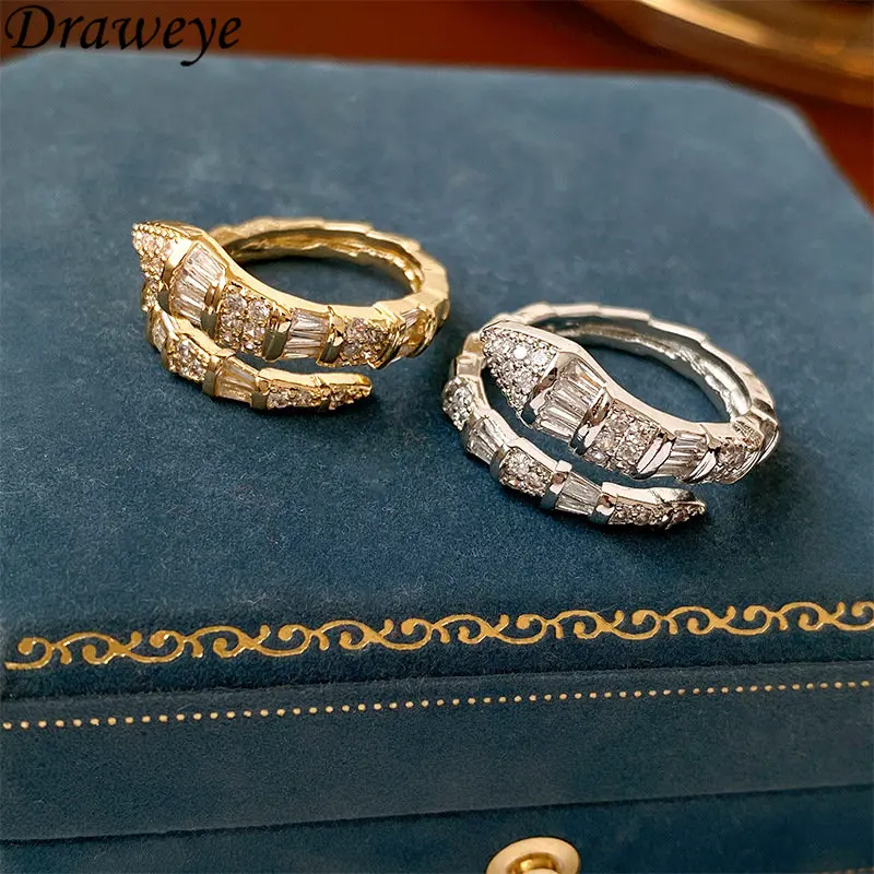 

Draweye Snake Rings for Women Metal Shiny Geometric Vintage Forefinger Anillos Mujer Korean Fashion Ins New Jewelry Hiphop